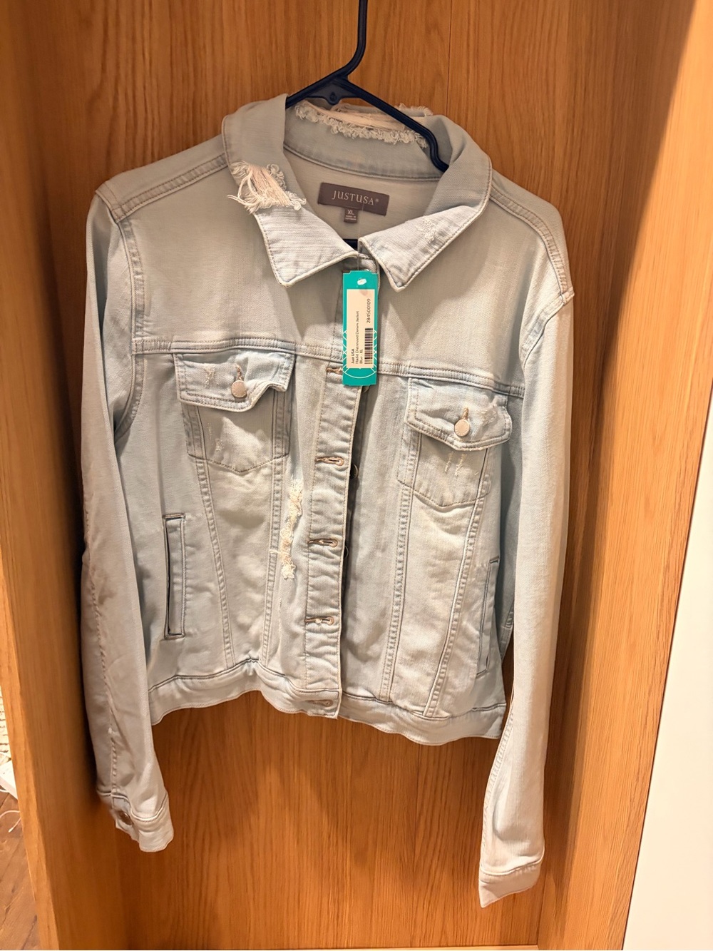 Just USA Pale Blue Distressed Denim Jacket